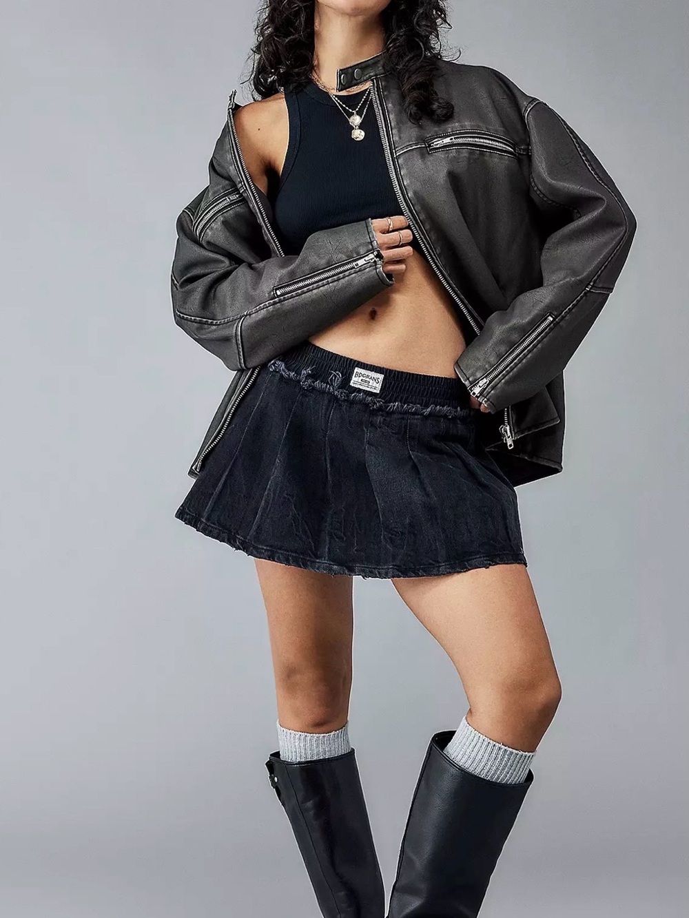 BDG Alexandra Pleated Dark Denim Mini Skirt